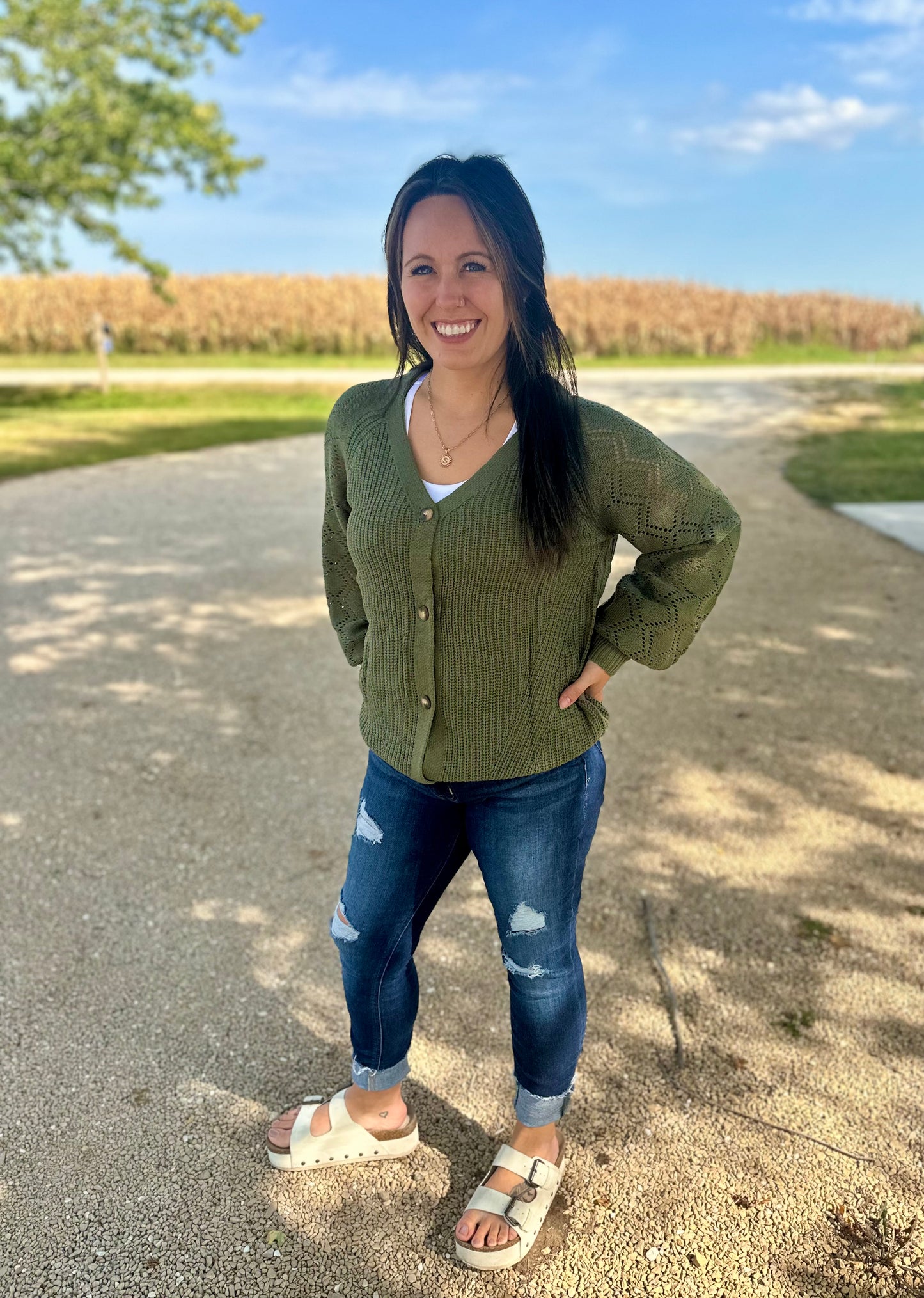 Bishop Sleeve Button Down Sweater