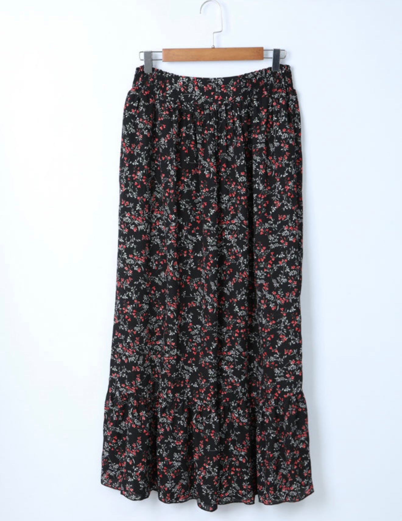 Black Floral Ruffled Crop & Maxi Skirt Set
