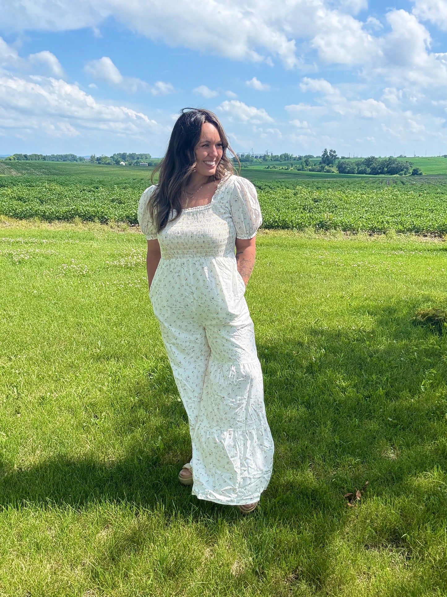 Boho Floral Smocked Wide Leg Jumpsuit