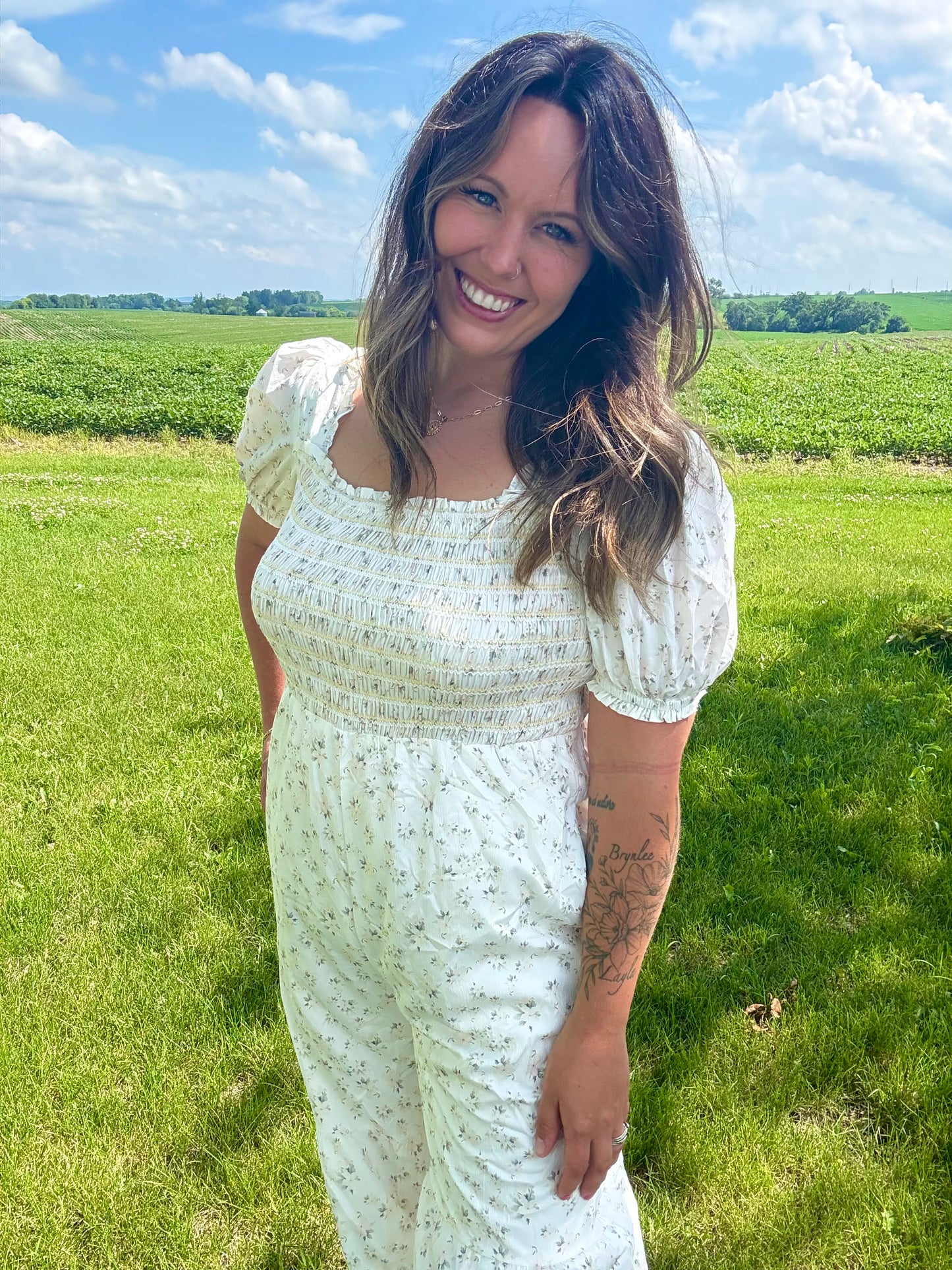 Boho Floral Smocked Wide Leg Jumpsuit