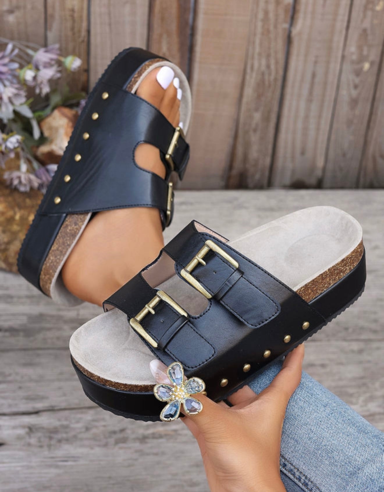 Black Studded Platform Sandal