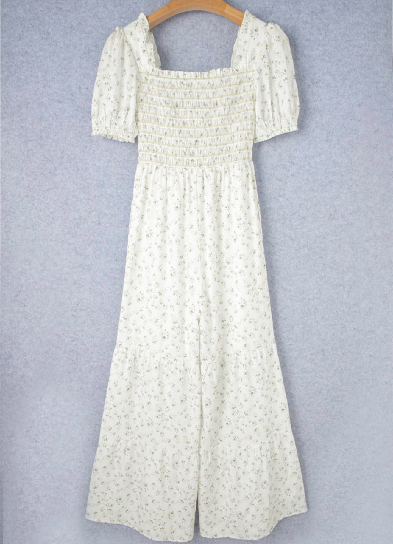 Boho Floral Smocked Wide Leg Jumpsuit