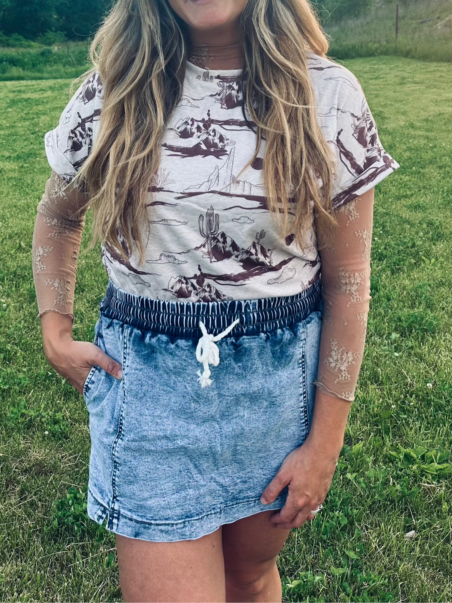 Denim Drawstring Shorts/Skort