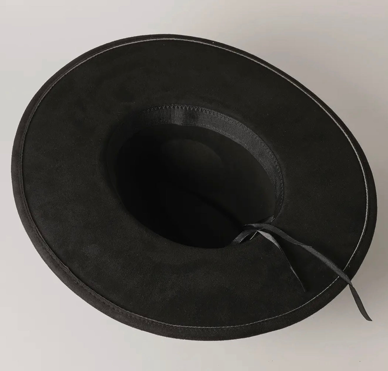 Gold Belt Wide Flat Brim Suede Fedora Hat