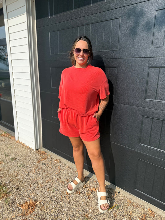 Ribbed Knit Tee & Shorts Set