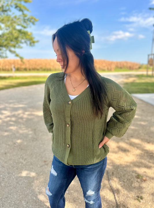 Bishop Sleeve Button Down Sweater