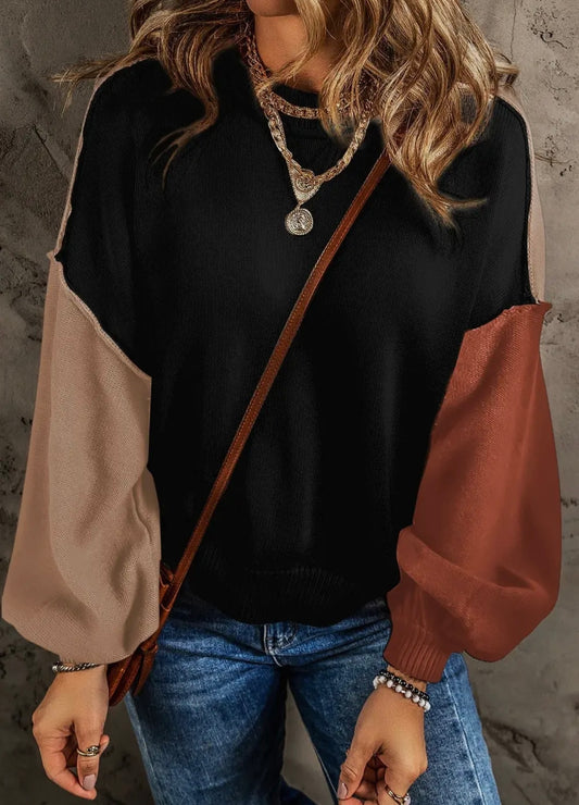 Colorblock Ribbed Trim Sweater