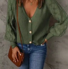 Bishop Sleeve Button Down Sweater