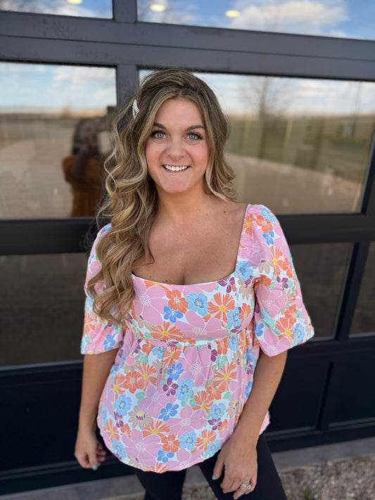 Floral Puff Sleeve Babydoll Blouse