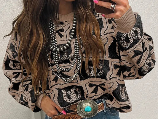 Western Bow Print Sweater
