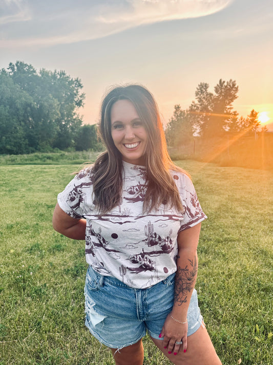 Western Pattern Crew Neck Top