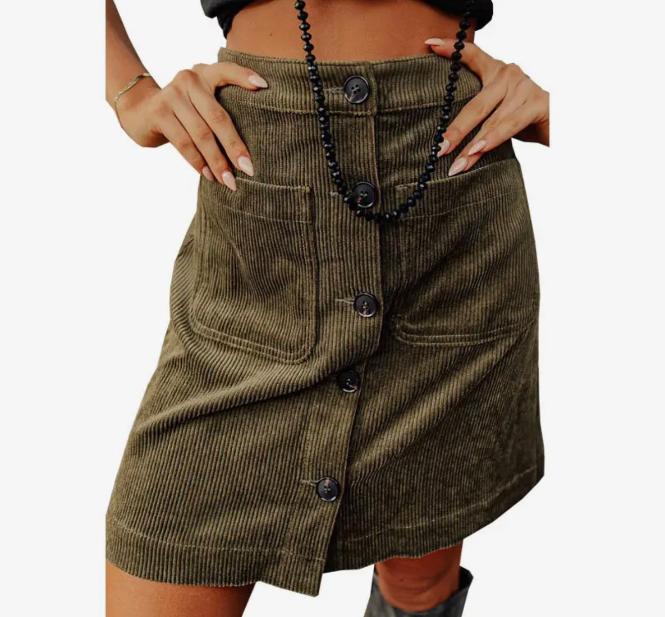 High Rise Corduroy Button Skirt