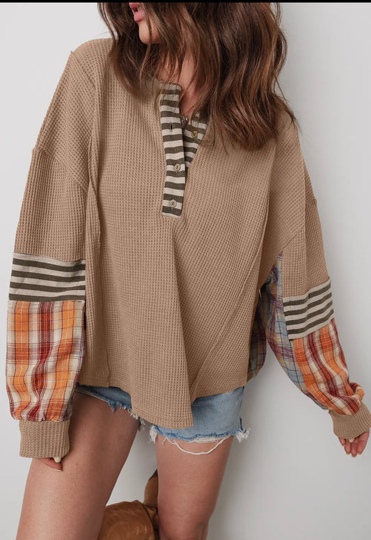 Waffle Henley Knit Top