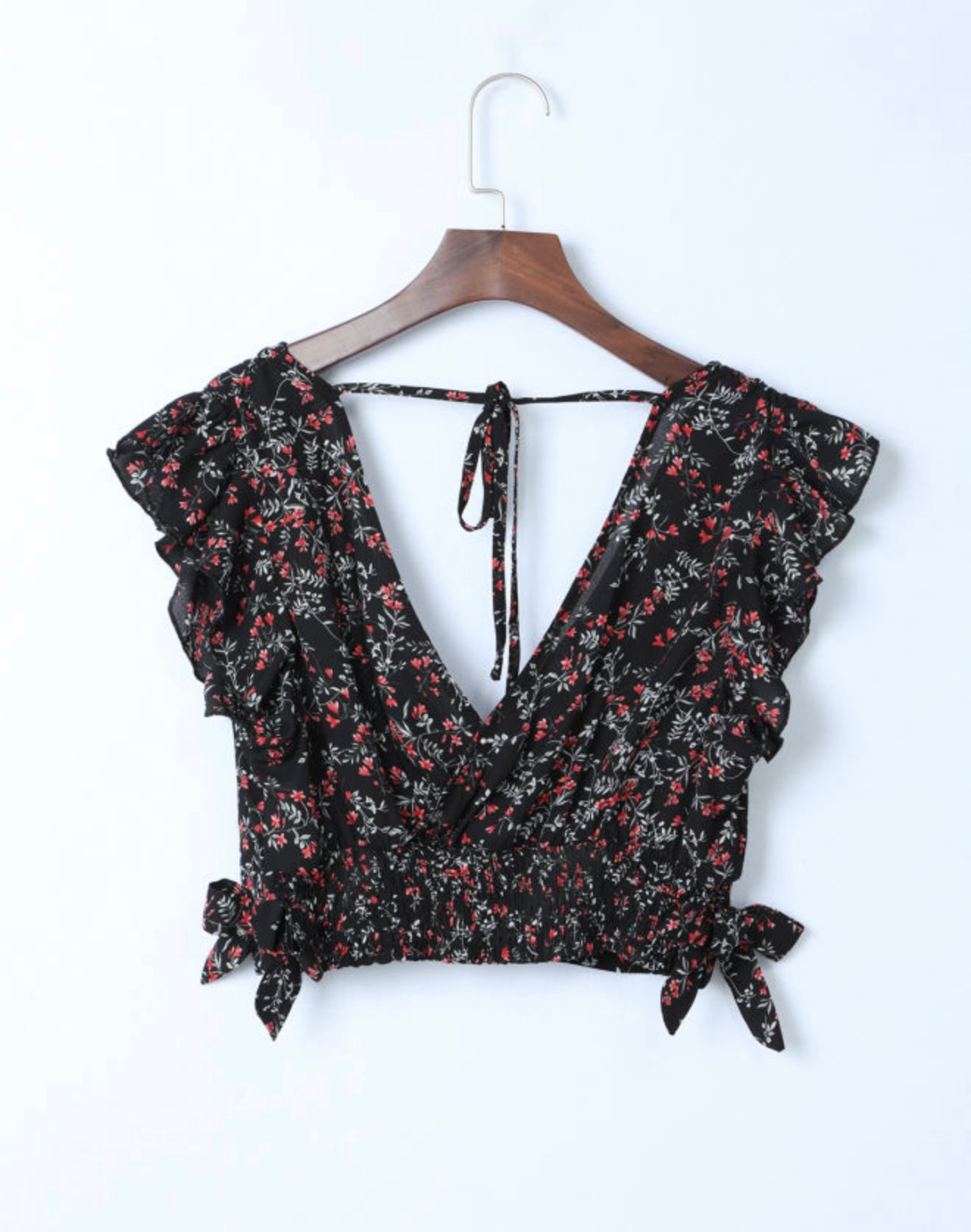 Black Floral Ruffled Crop & Maxi Skirt Set