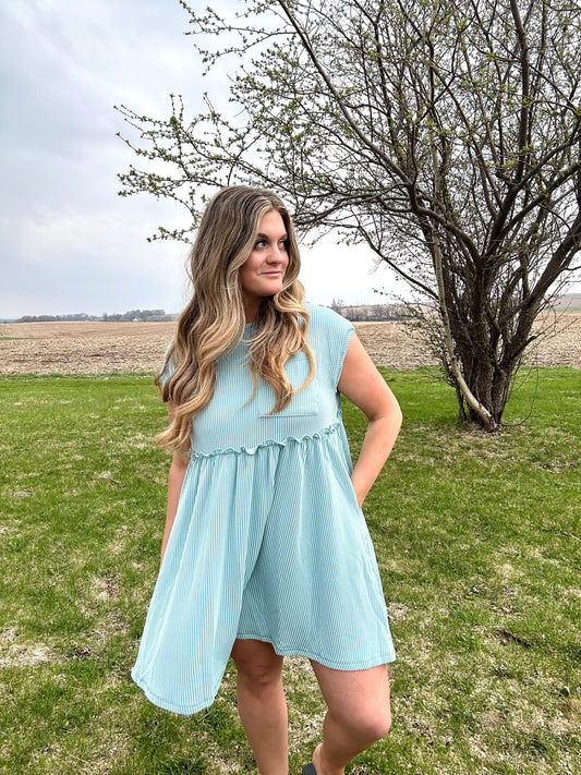 Corded Knit Frilled Summer Mini Dress