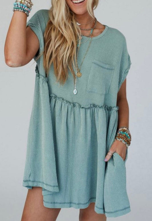 Corded Knit Frilled Summer Mini Dress