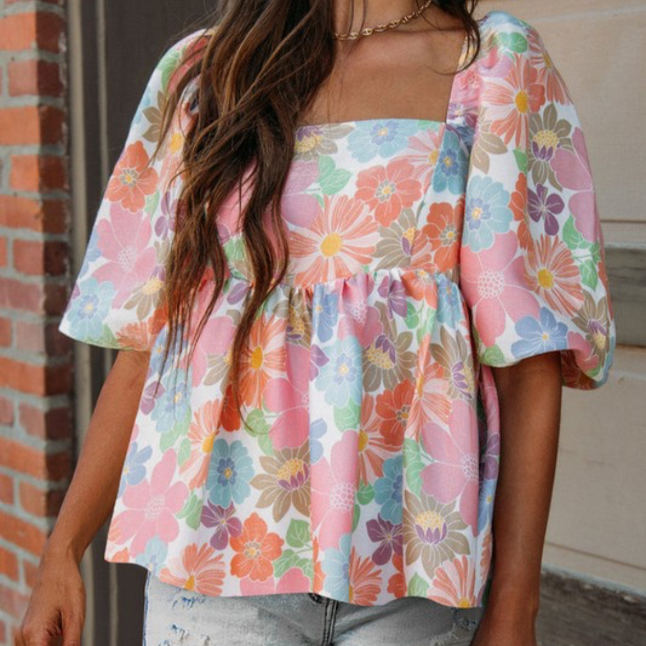 Floral Puff Sleeve Babydoll Blouse
