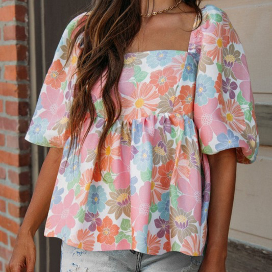 Floral Puff Sleeve Babydoll Blouse