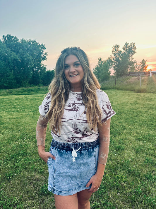 Western Pattern Crew Neck Top
