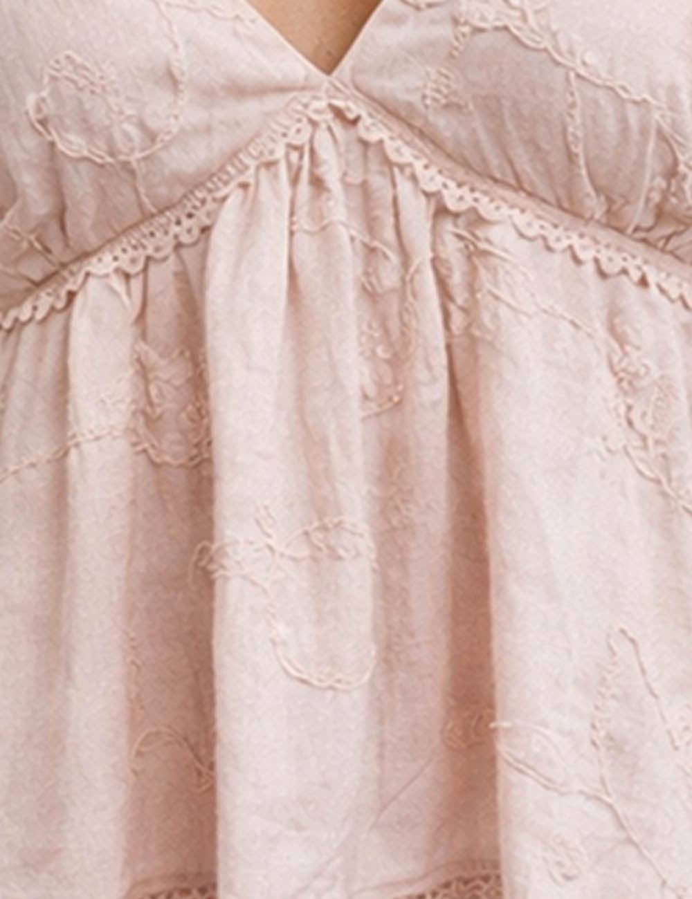 Ladies Embroidery V-Neck Puff Short Sleeves Top