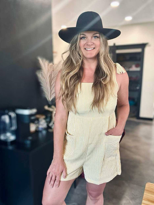 Stripe Shoulder Tie Romper
