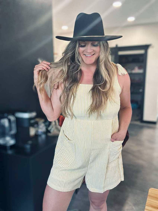 Stripe Shoulder Tie Romper